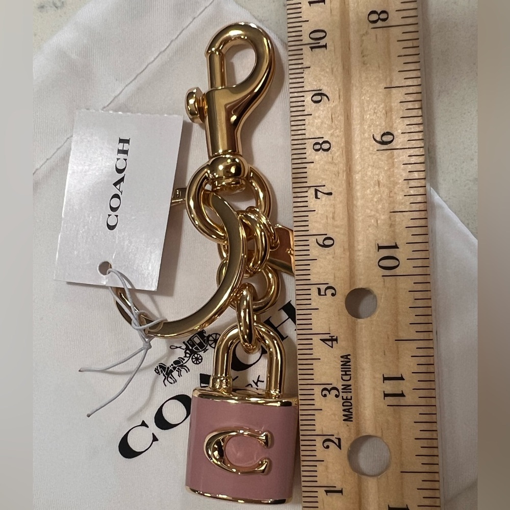 COACH Pink Enamel Padlock Key Charm with Gold Hardware - Picture 5 of 7